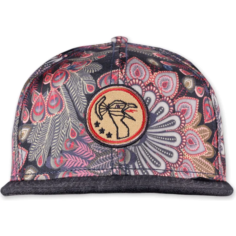 flad-sort-snapback-kasket-peacock-linen-fra-djinns