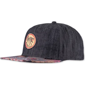 Schwarze flache Snapback-Kappe Peacock Linen Rev von Djinns