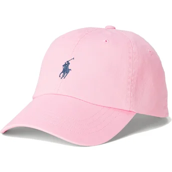 Rosa justerbar kasket med buet skygge og blåt logo Cotton Chino Classic Sport fra Polo Ralph Lauren