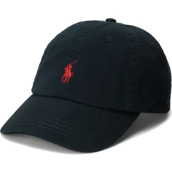 Polo Ralph Lauren Шапка с Извита Козирка Червено Лого Cotton Chino Classic Sport Черна Регулируема
