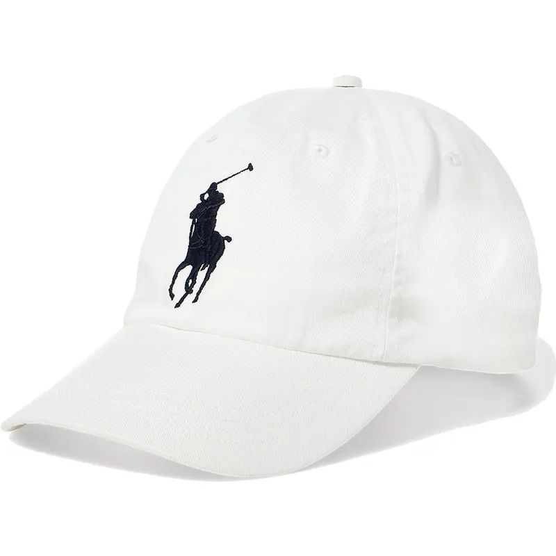 hvid-justerbar-buet-kasket-med-sort-big-pony-chino-classic-sport-logo-fra-polo-ralph-lauren