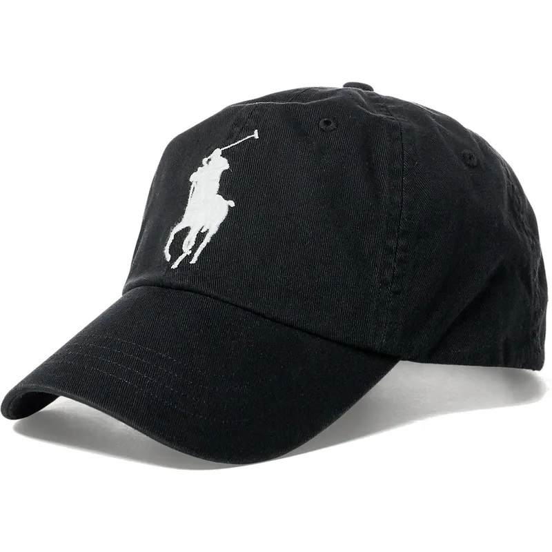 Polo Ralph Lauren Curved Brim Black Logo Big Pony Chino Classic Sport White  Adjustable Cap