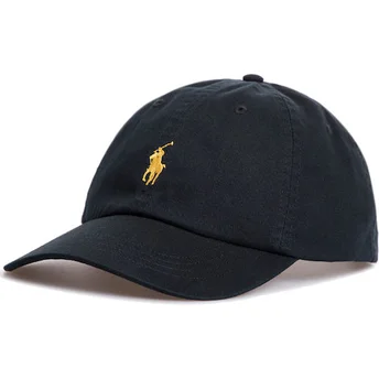 Verstellbare schwarze Kappe mit gebogenem Schirm und goldenem Logo, Cotton Chino Classic Sport von Polo Ralph Lauren