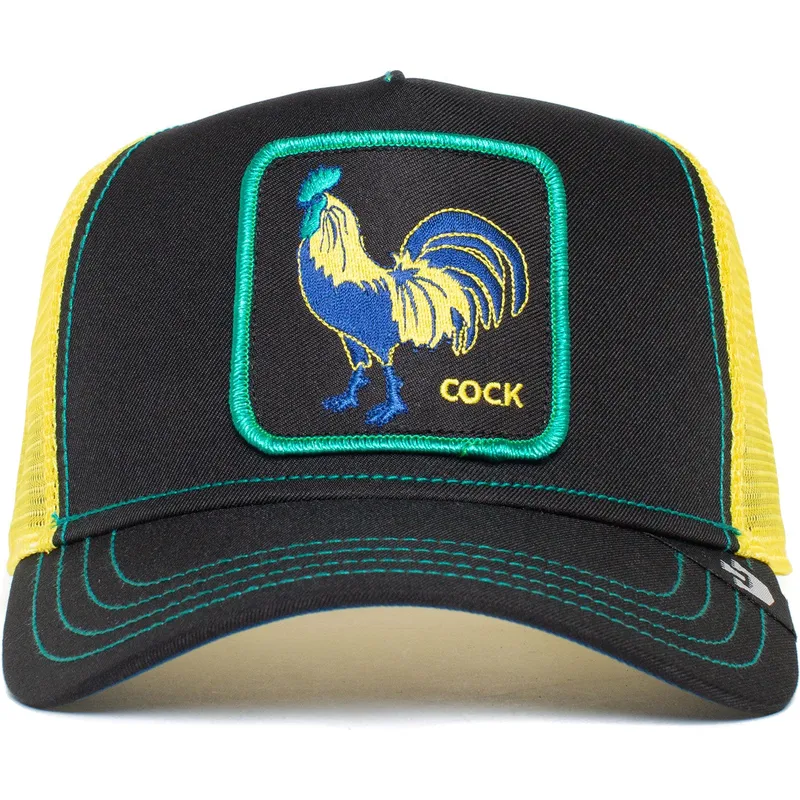 sort-og-gul-trucker-kasket-med-hane-cock-trip-the-farm-fra-goorin-bros