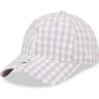 New Era Извита Периферия Дамска 9TWENTY Gingham New York Yankees MLB Светлолилава Регулируема Шапка