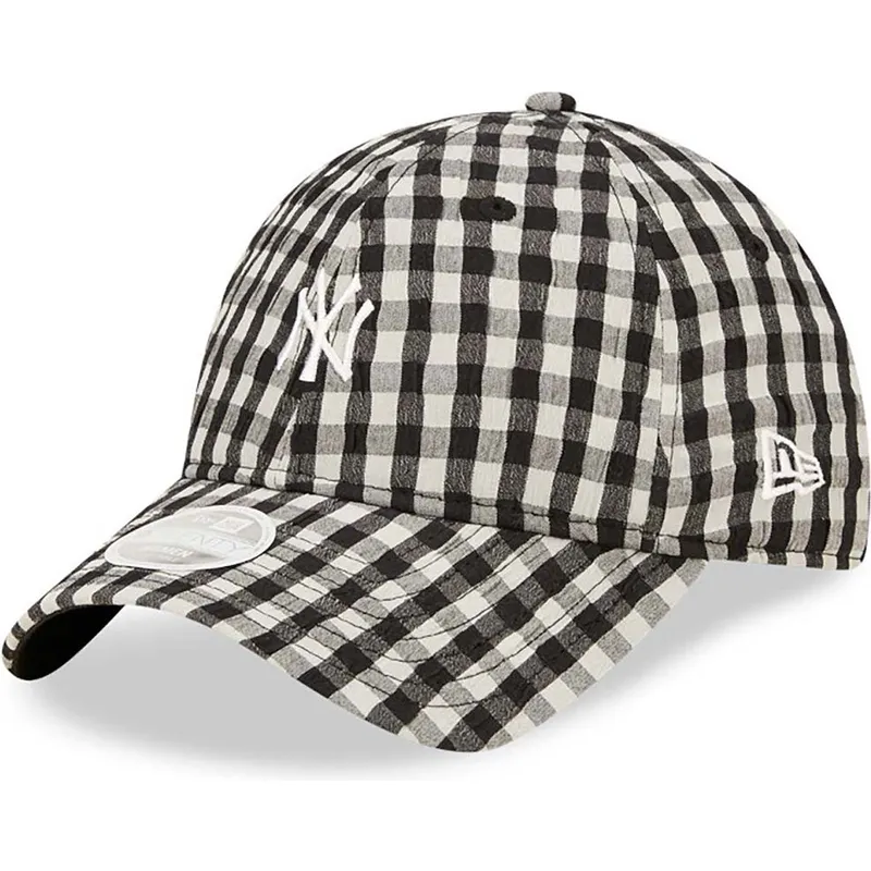 shapka-izvita-cherna-reguliruem-9twenty-gingham-na-new-york-yankees-mlb-ot-new-era