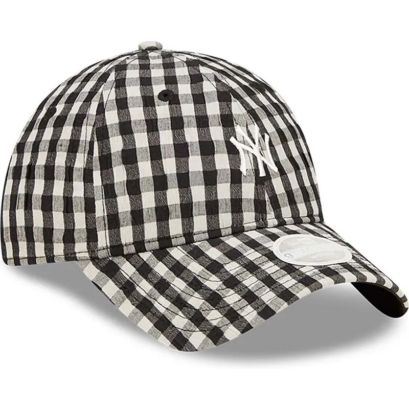shapka-izvita-cherna-reguliruema-9twenty-gingham-na-new-york-yankees-mlb-ot-new-era