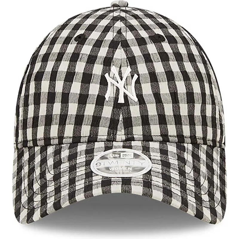 shapka-izvita-cherna-reguliruema-9twenty-gingham-na-new-york-yankees-mlb-ot-new-era