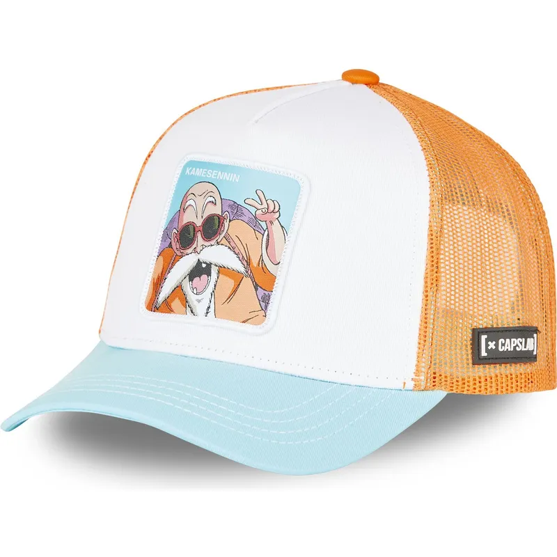 weisse-orange-und-blaue-trucker-kappe-master-roshi-db3-kam2-dragon-ball-von-capslab
