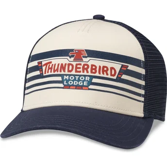 Шапка извита тъмносин snapback на Gorra trucker blanca y azul marino snapback Thunderbird Motor Lodge Sinclair от American Needle
