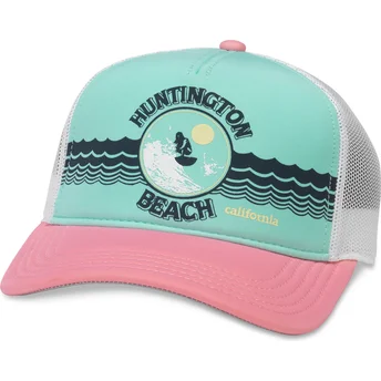 Gorra trucker grøn, hvid og lyserød snapback Huntington Beach California Riptide Valin fra American Needle