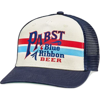American Needle Pabst Blue Ribbon Sinclair Бежова и Тъмносиня Шапка Тракер със Закопчалка