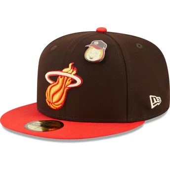 New Era Плоска Козирка 59FIFTY The Elements Fire Pin Miami Heat NBA Кафява и Червена Шапка с Размер