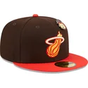 flad-brun-og-rod-fitted-kasket-59fifty-the-elements-fire-pin-fra-miami-heat-nba-af-new-era