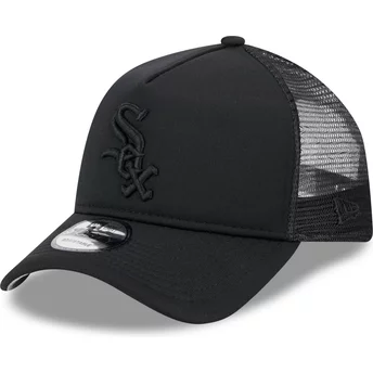 New Era Black Logo 9FORTY A Frame All Day Trucker Chicago White Sox MLB Black Trucker Hat