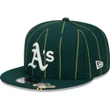 shapka-ploska-zelena-snapbek-9fifty-pinstripe-visor-clip-na-oakland-athletics-mlb-ot-new-era