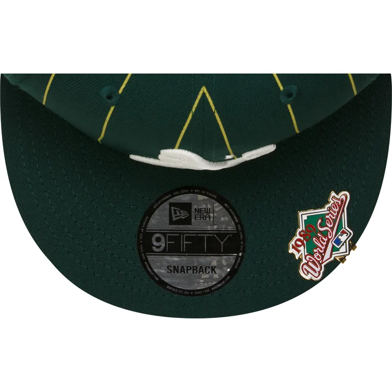 shapka-ploska-zelena-snapbek-9fifty-pinstripe-visor-clip-na-oakland-athletics-mlb-ot-new-era