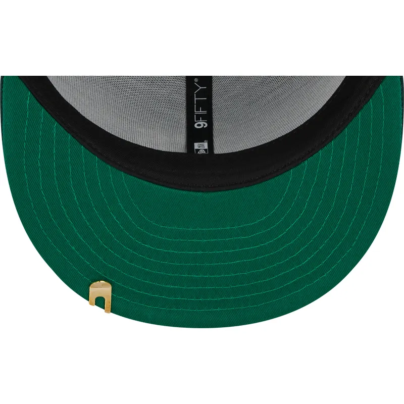 shapka-ploska-zelena-snapbek-9fifty-pinstripe-visor-clip-na-oakland-athletics-mlb-ot-new-era