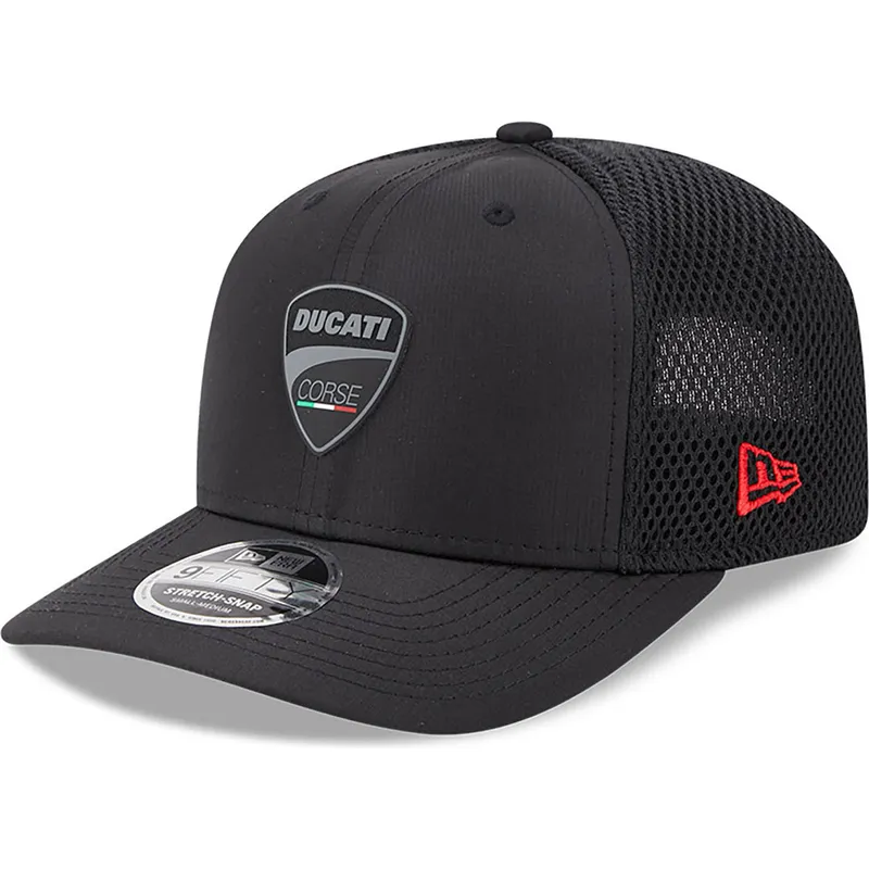 shapka-izvita-traker-cherna-snapbek-9fifty-stretch-snap-ripstop-na-ducati-motor-motogp-ot-new-era