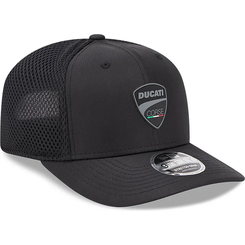 shapka-izvita-traker-cherna-snapbek-9fifty-stretch-snap-ripstop-na-ducati-motor-motogp-ot-new-era