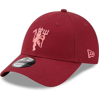 New Era Curved Brim Red Logo 9FORTY Seasonal Manchester United Football Club Premier League Red Adjustable Cap