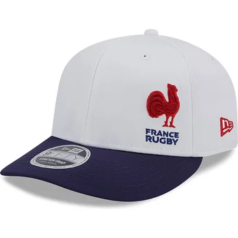 Weiße und blaue gebogene Snapback-Kappe 9FIFTY Stretch Snap Flawless von French Rugby Federation FFR von New Era