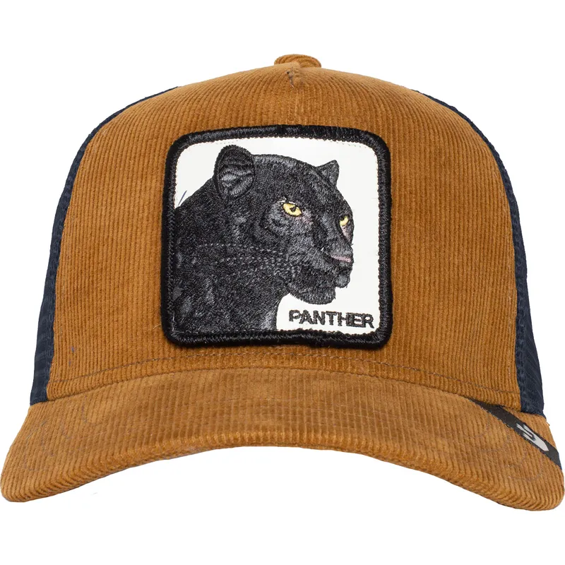 goorin-bros-the-farm-brun-og-marinebla-panter-panther-panthuroy-corduroy-trucker-kasket