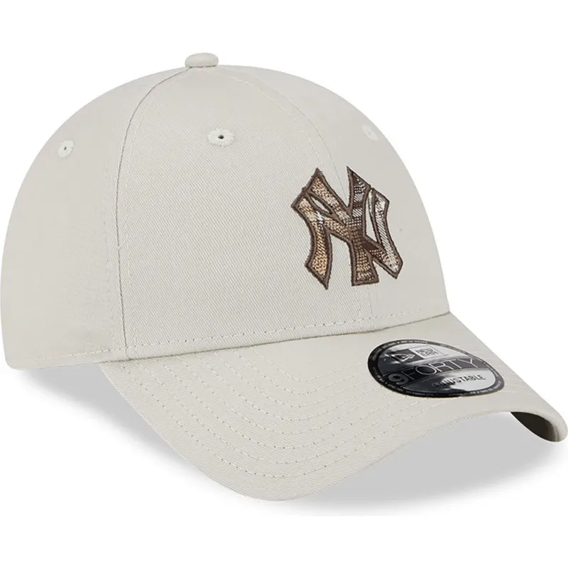 shapka-izvita-bezhov-reguliruem-9forty-check-infill-na-new-york-yankees-mlb-ot-new-era