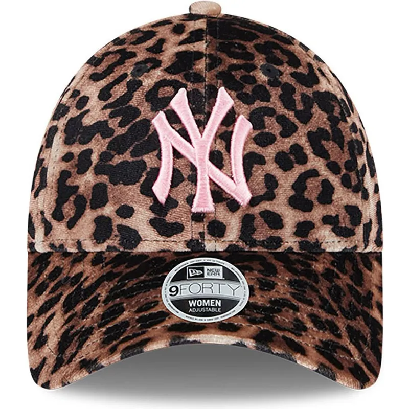 new-era-new-york-yankees-mlb-9forty-velours-damen-kappe-mit-gebogenem-schirm-verstellbar-leopardenmuster-und-rosa-logo