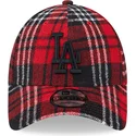 shapka-izvita-chervena-reguliruem-9forty-check-na-los-angeles-dodgers-mlb-ot-new-era