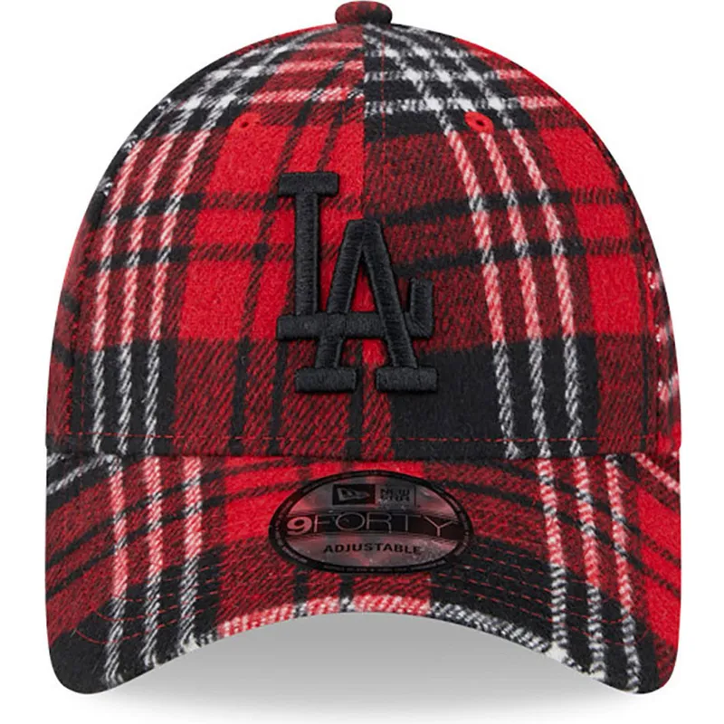 shapka-izvita-chervena-reguliruem-9forty-check-na-los-angeles-dodgers-mlb-ot-new-era