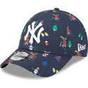 new-era-9forty-festive-new-york-yankees-mlb-verstellbare-kinderkappe-mit-gebogenem-schirm-in-marineblau