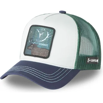 Casquette trucker blanche, verte et bleue cerf Forest CAS2 FOR3 Beasts Capslab