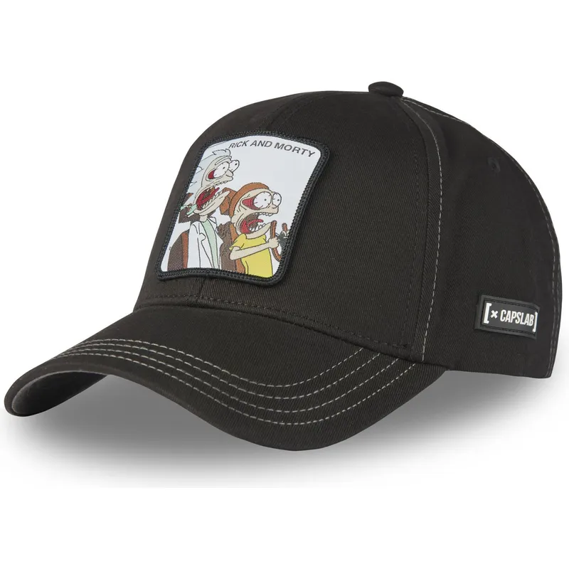 schwarze-snapback-kappe-mit-gebogenem-schirm-rick-und-morty-ra1-von-capslab