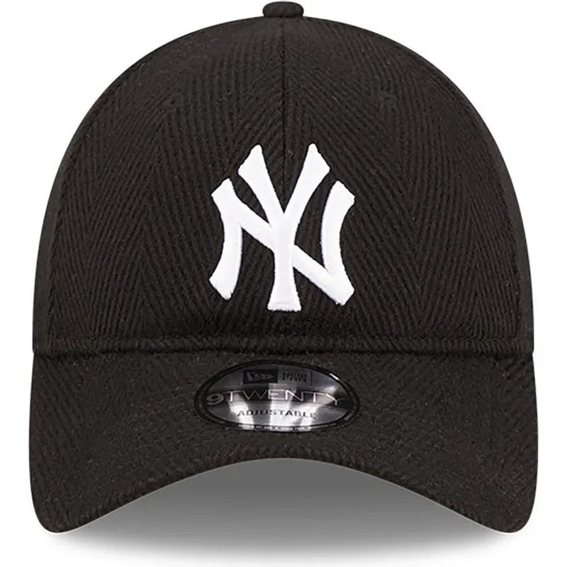 schwarze-verstellbare-gebogene-kappe-9twenty-herringbone-der-new-york-yankees-mlb-von-new-era