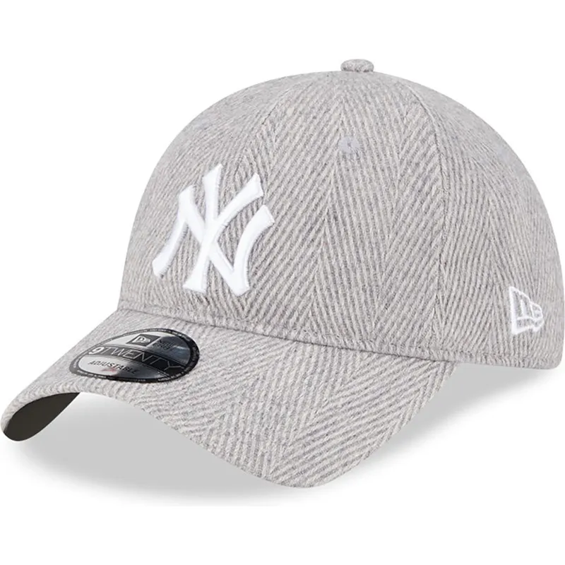 shapka-izvita-siv-reguliruem-9twenty-herringbone-na-new-york-yankees-mlb-ot-new-era