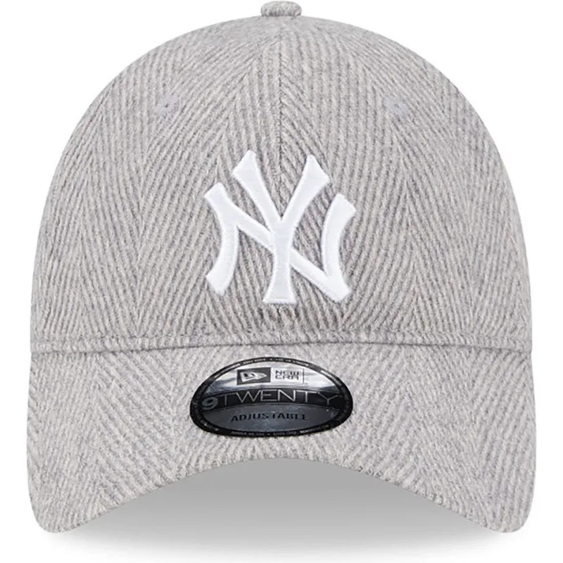 shapka-izvita-siv-reguliruem-9twenty-herringbone-na-new-york-yankees-mlb-ot-new-era
