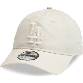Beige justerbar bøjet kasket med beige logo 9TWENTY League Essential fra Los Angeles Dodgers MLB fra New Era