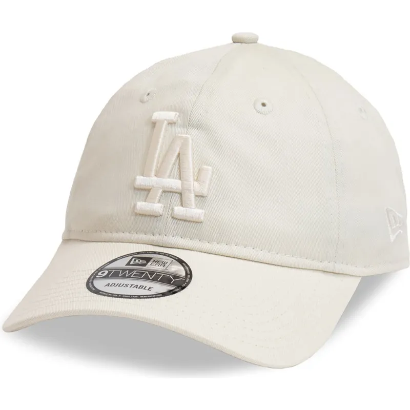 beige-justerbar-buet-kasket-med-beige-logo-9twenty-league-essential-los-angeles-dodgers-mlb-fra-new-era