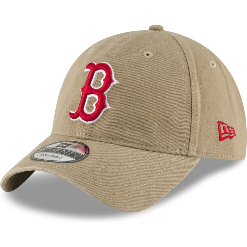 lysebrun-justerbar-buet-kasket-med-rodt-logo-9twenty-core-classic-fra-boston-red-sox-mlb-fra-new-era