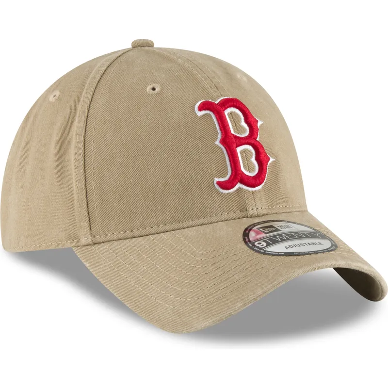 lysebrun-justerbar-buet-kasket-med-rodt-logo-9twenty-core-classic-fra-boston-red-sox-mlb-fra-new-era