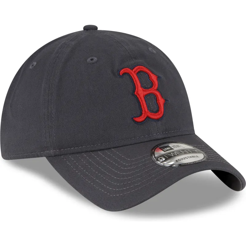 gra-justerbar-kasket-med-buet-skygge-og-rodt-logo-9twenty-core-classic-af-boston-red-sox-mlb-fra-new-era