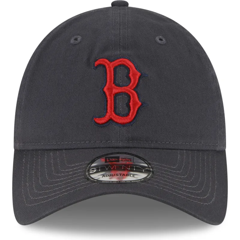 gra-justerbar-curved-kasket-med-rodt-logo-9twenty-core-classic-fra-boston-red-sox-mlb-fra-new-era