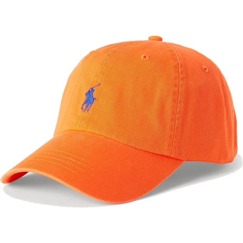 verstellbare-orangefarbene-baseballkappe-mit-gebogenem-schirm-und-blauem-logo-aus-baumwollchino-classic-sport-von-polo-ralph-lau