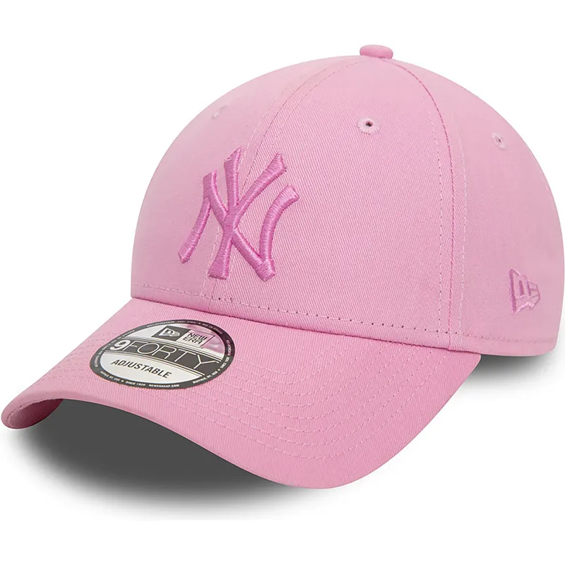 rosa-verstellbare-9forty-league-essential-cap-mit-gebogenem-schirm-und-rosa-new-york-yankees-mlb-logo-von-new-era