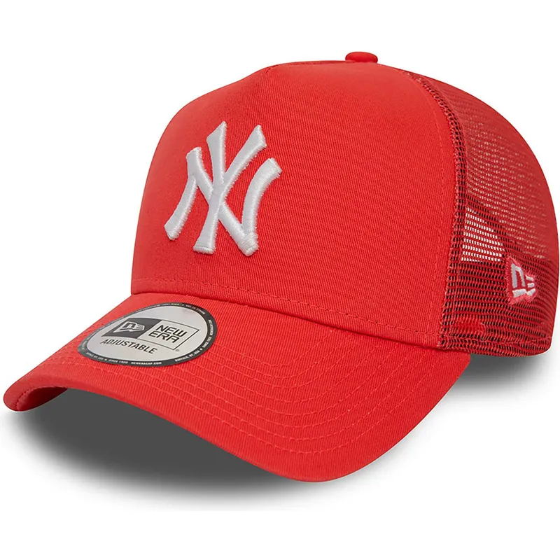 shapka-izvita-traker-chervena-snapbek-a-frame-league-essential-na-new-york-yankees-mlb-ot-new-era