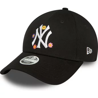 Gorra curva negra ajustable para mujer 9FORTY Flower de New York Yankees MLB de New Era