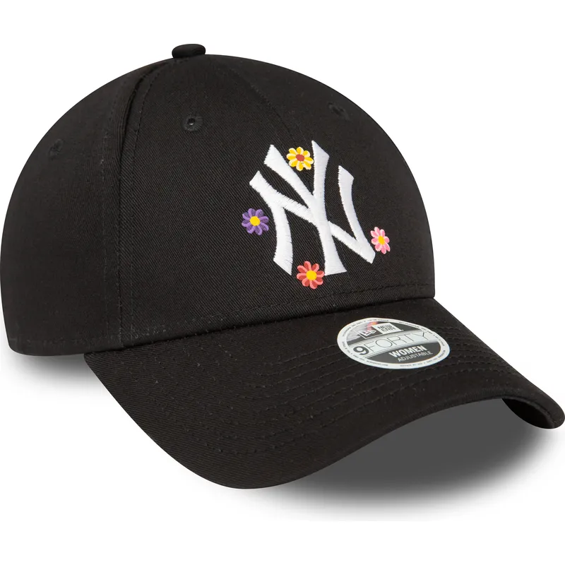 shapka-izvita-cherna-reguliruem-9forty-flower-na-new-york-yankees-mlb-ot-new-era