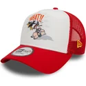 weisse-und-rote-a-frame-trucker-kappe-mit-daffy-duck-und-porky-pig-looney-tunes-von-new-era
