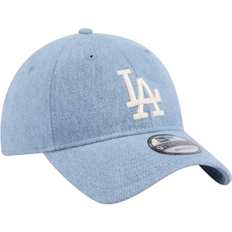 verstellbare-blaue-kappe-9twenty-washed-denim-der-los-angeles-dodgers-mlb-von-new-era